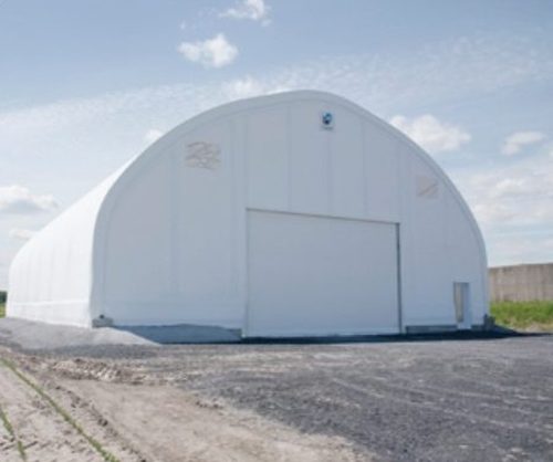Fabric building garage door overhead entry for vehicles